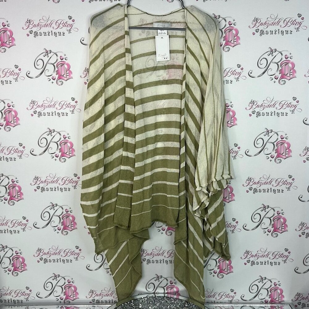 Zighilli italy 🇮🇹 cardigan open front NWT Striped Cardigan in Cream and Olive